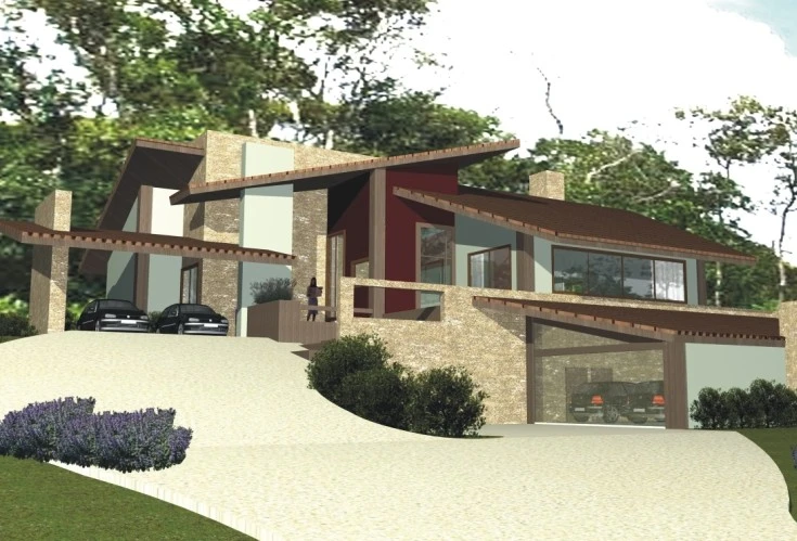 Projeto residencial com volumetria contemporânea e integração entre arquitetura e paisagismo